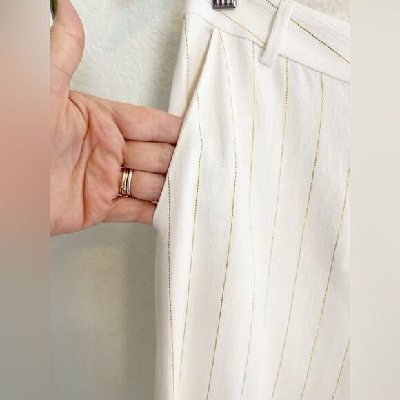 L'Agence Pilar Wide Leg trouser linen Pant cream metallic gold pin stripe 2. NWT - Picture 12 of 13